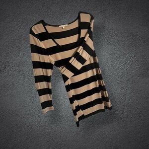 Black and Tan Stripe Scoop-Neck Tunic by Joan Vass Studios Perfect NWOT